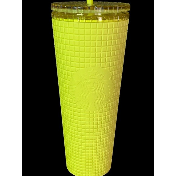 Starbucks Meadow Yellow 24oz Tumbler Cold Cup Grid Soft Touch Venti Siren New - Picture 6 of 8